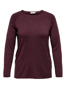 ONLY Round Neck Curve Rolled edge cuffs Dropped shoulders Pullover -Windsor Wine - 15197209