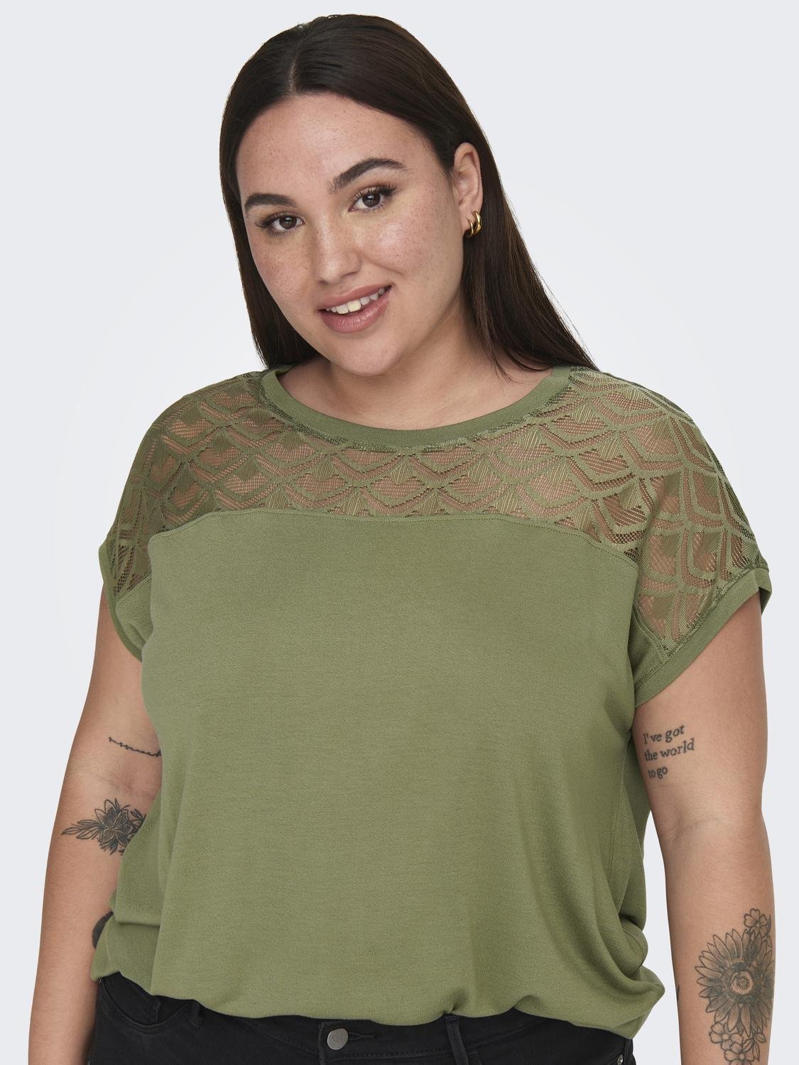 ONLY Curvy lace detail Top -Aloe - 15197908