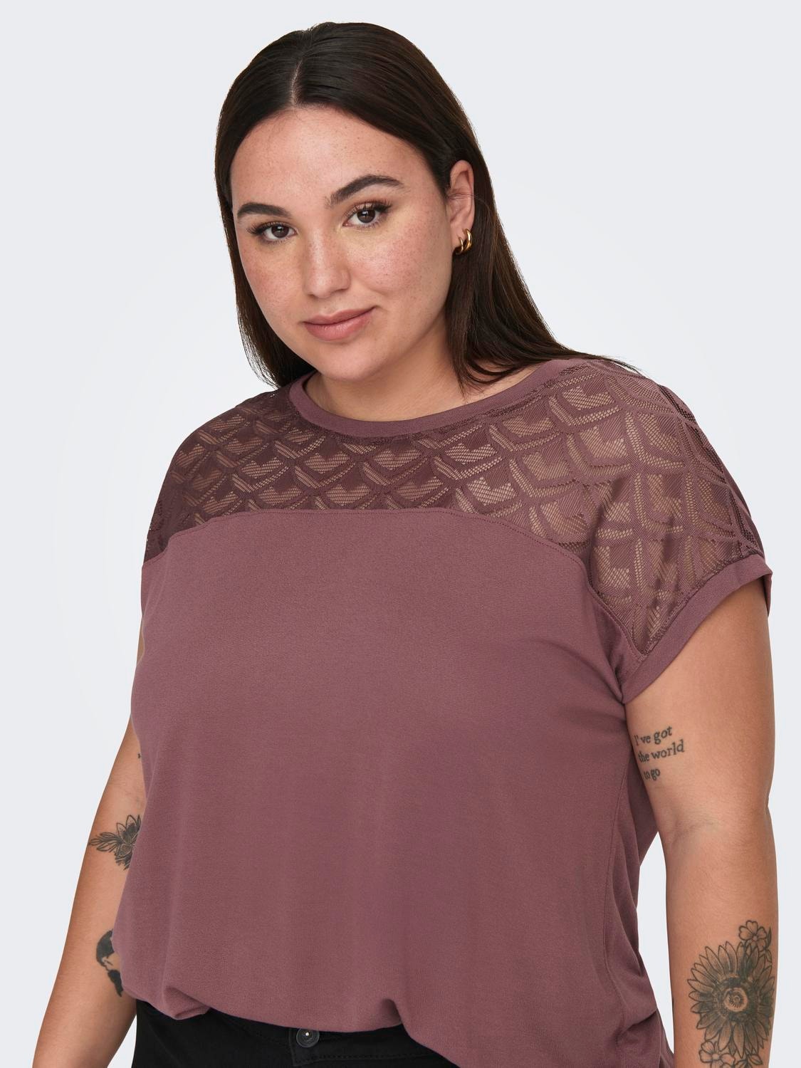 ONLY Curvy lace detail Top -Rose Brown - 15197908