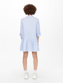 ONLY Normal geschnitten Rundhals Umgeschlagene Ärmelbündchen Kurzes Kleid -Blue Fog - 15198487