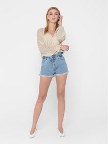 ONLY Shorts Relaxed Fit Taille haute Ourlets repliés -Medium Blue Denim - 15200196