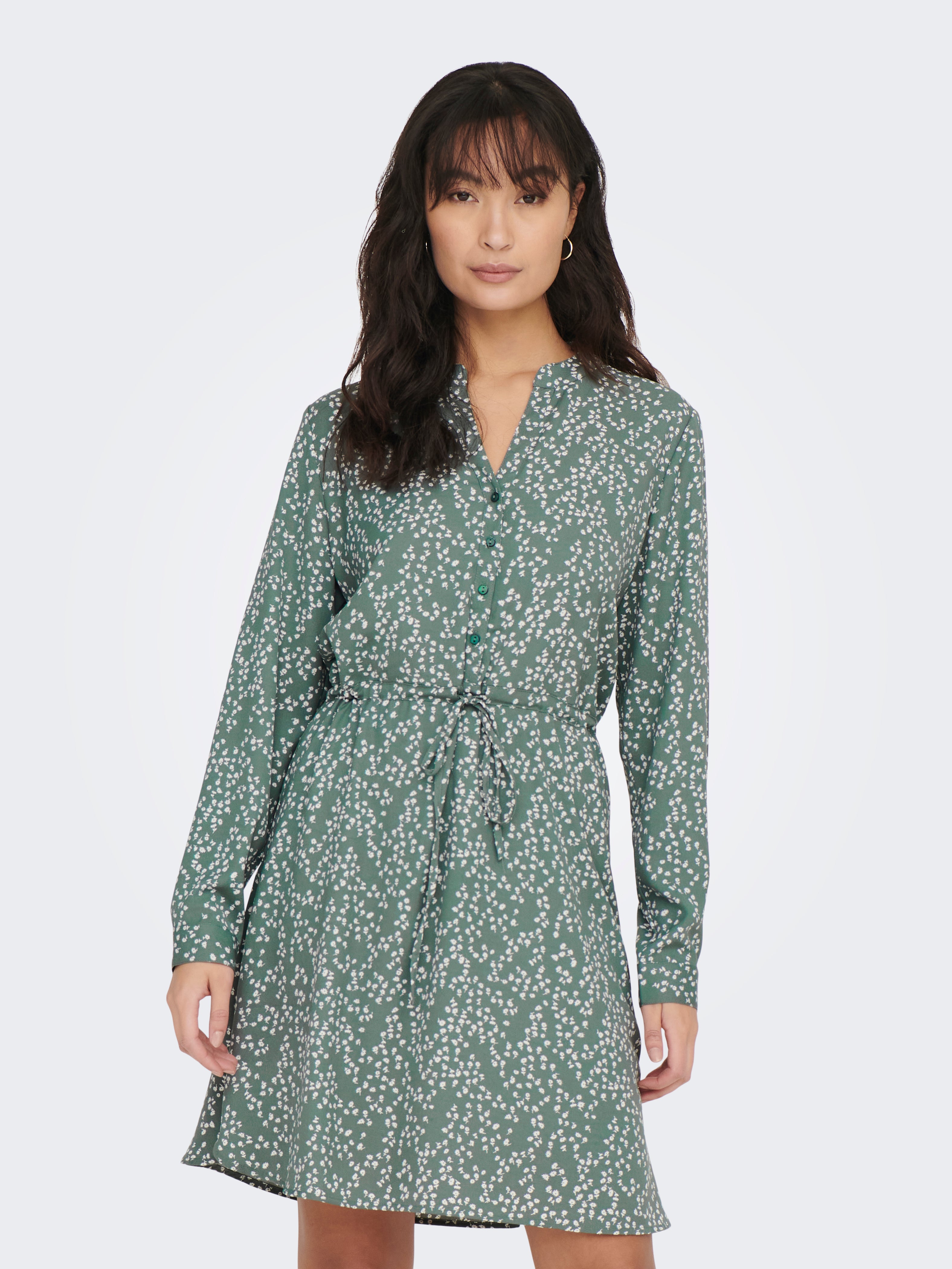 V-Neck Buttoned cuffs Volume sleeves Tunic | Dark Green | ONLY®