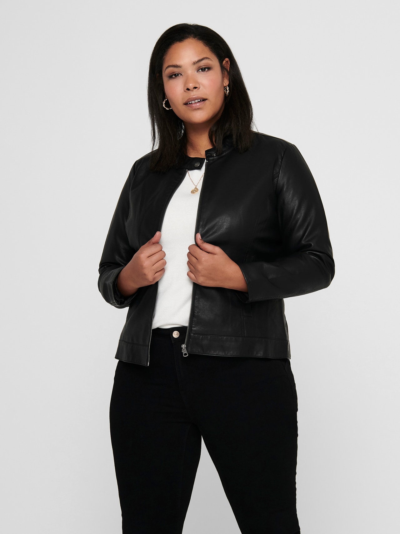 ONLY Curvy Faux Leather Jacket -Black - 15201347