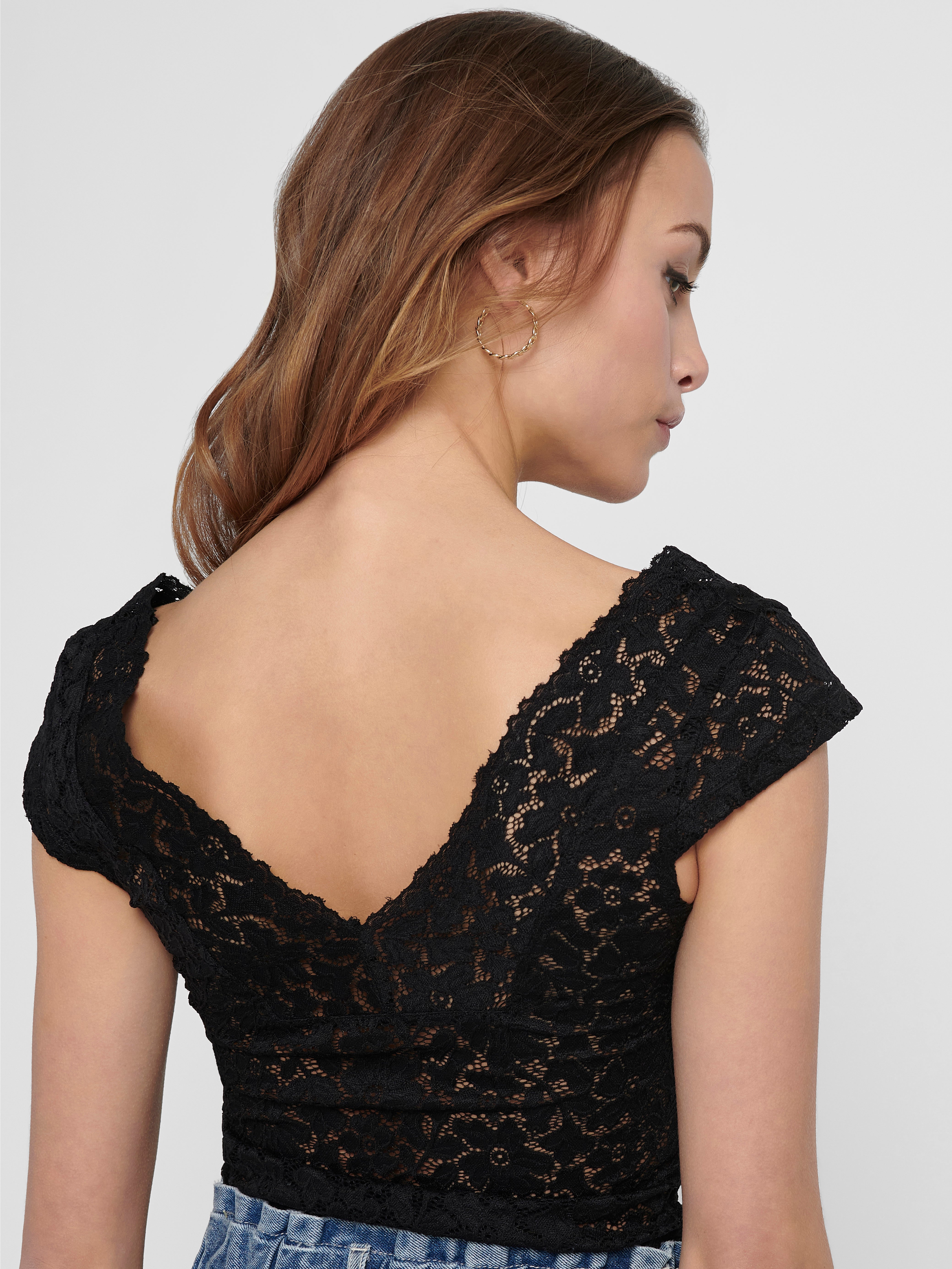 Black lace short outlet sleeve top