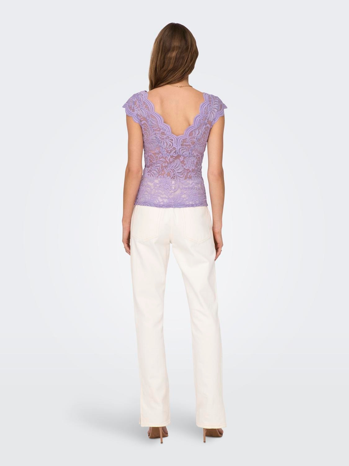 ONLY V-Neck Lace Top -Purple Rose - 15201969