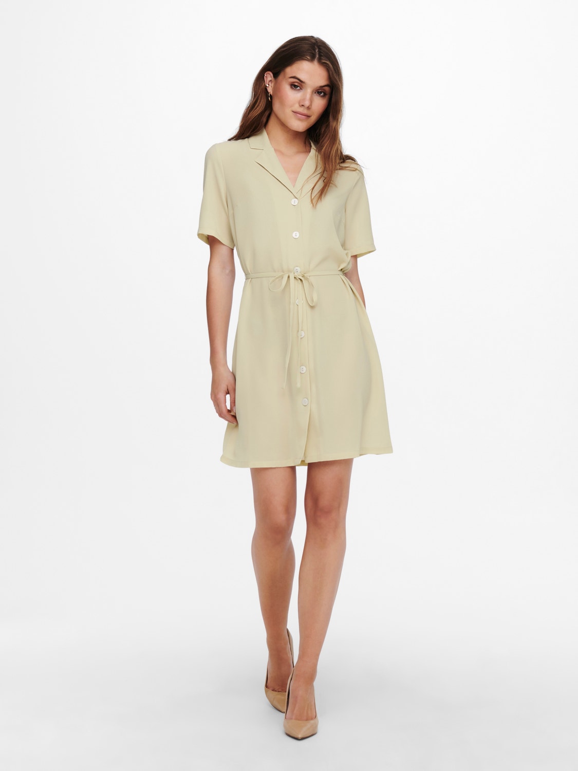 ONLY Normal geschnitten Hemdkragen Kurzes Kleid -Brown Rice - 15202528