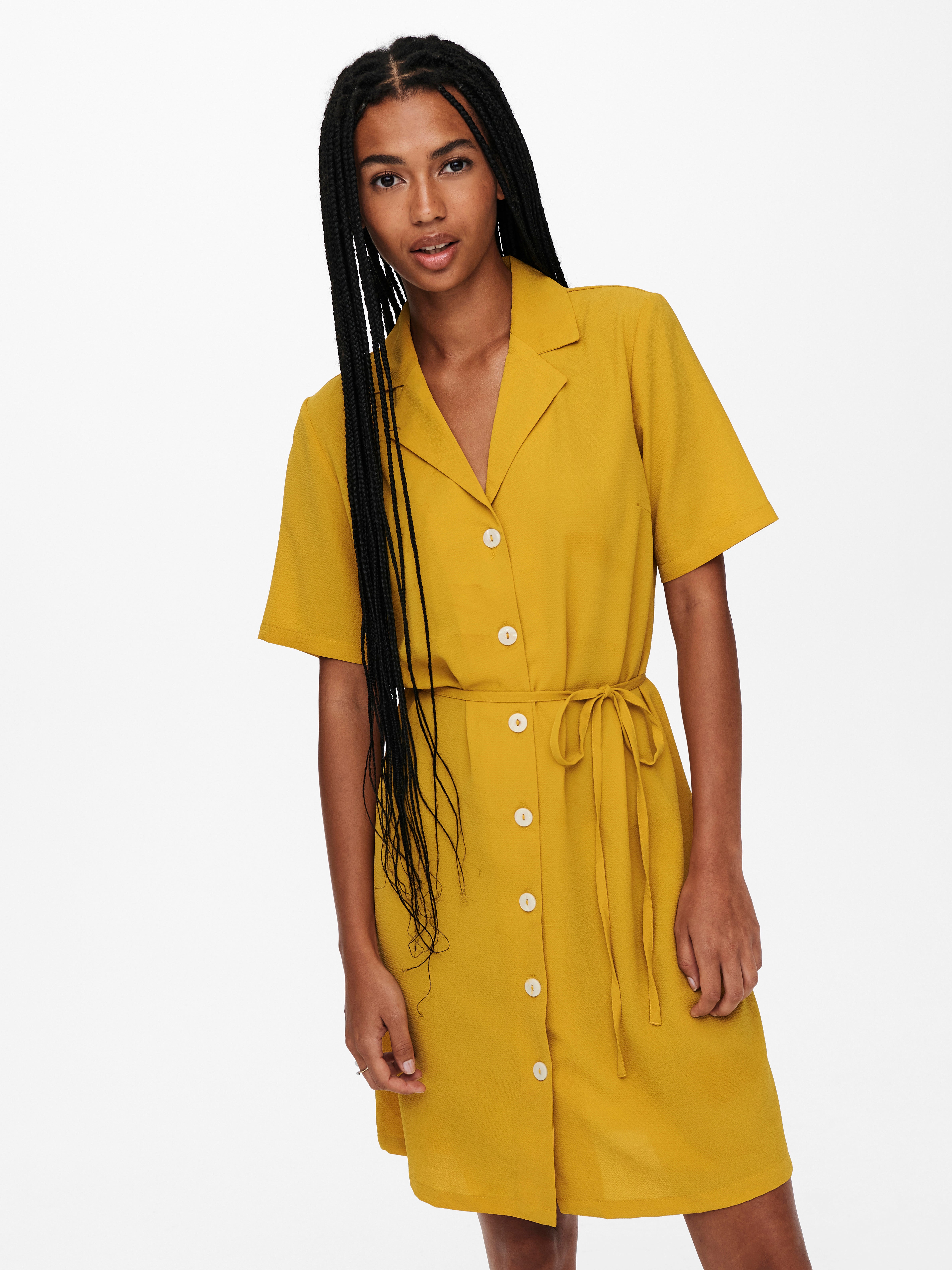 Mustard button cheap down dress