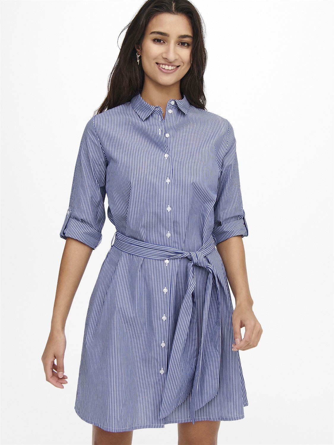 ONLY Loose Fit Shirt collar Fold-up cuffs Short dress -Wedgewood - 15203511