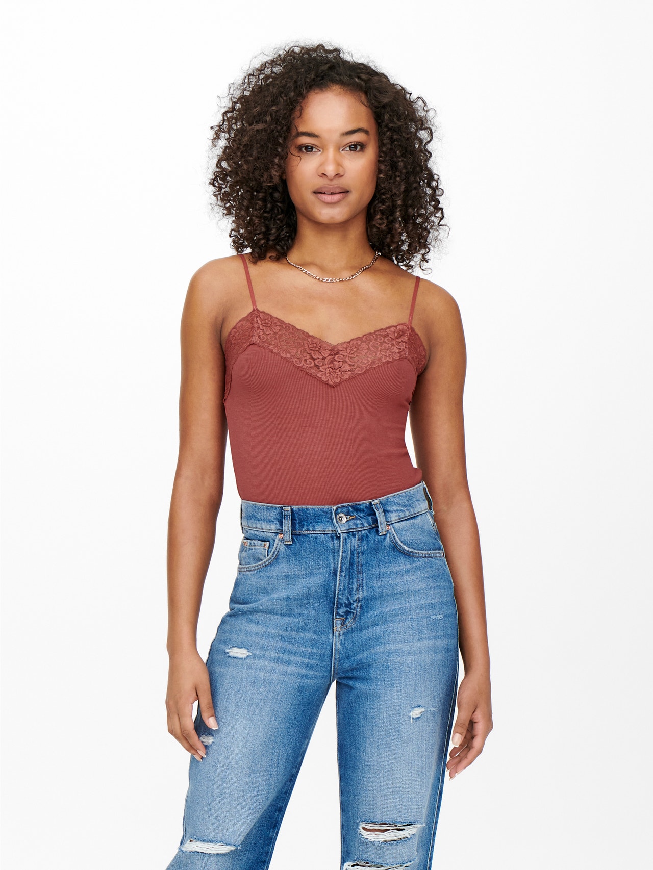 ONLY Rib lace Top -Apple Butter - 15203792