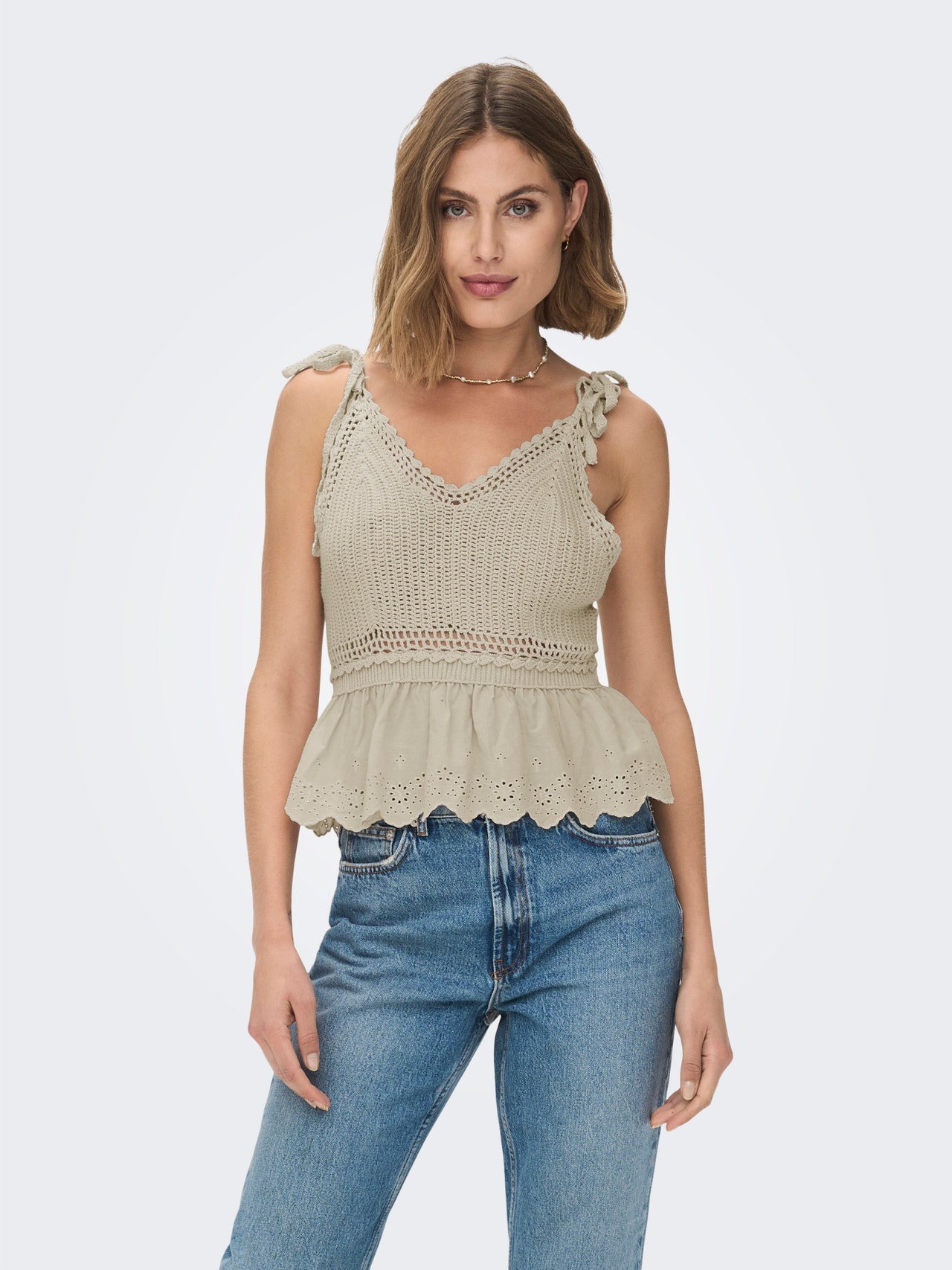 ONLY V-Hals Pullover -Pumice Stone - 15203897