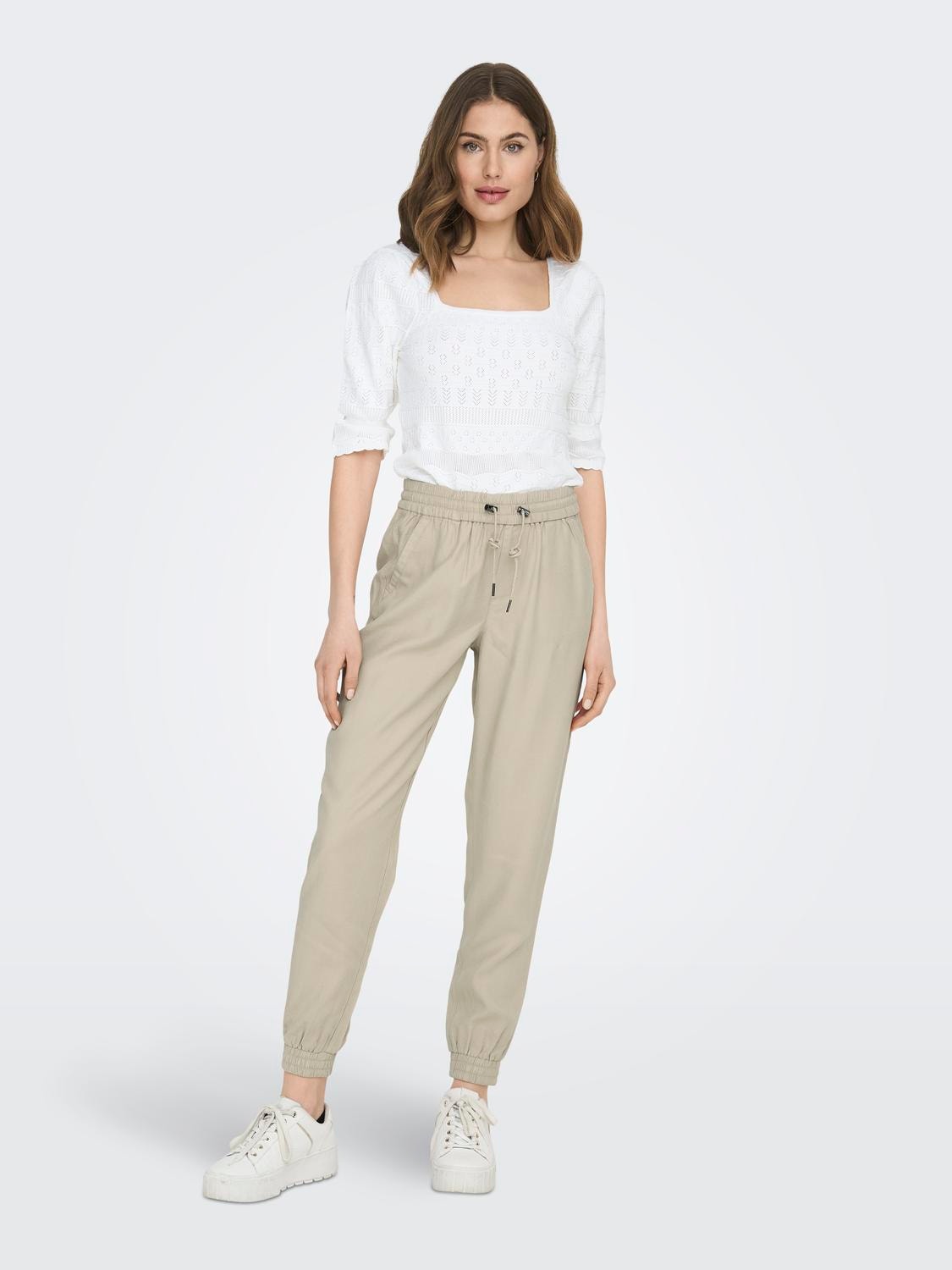 ONLY Regular Fit Mid waist Trousers -Humus - 15203946