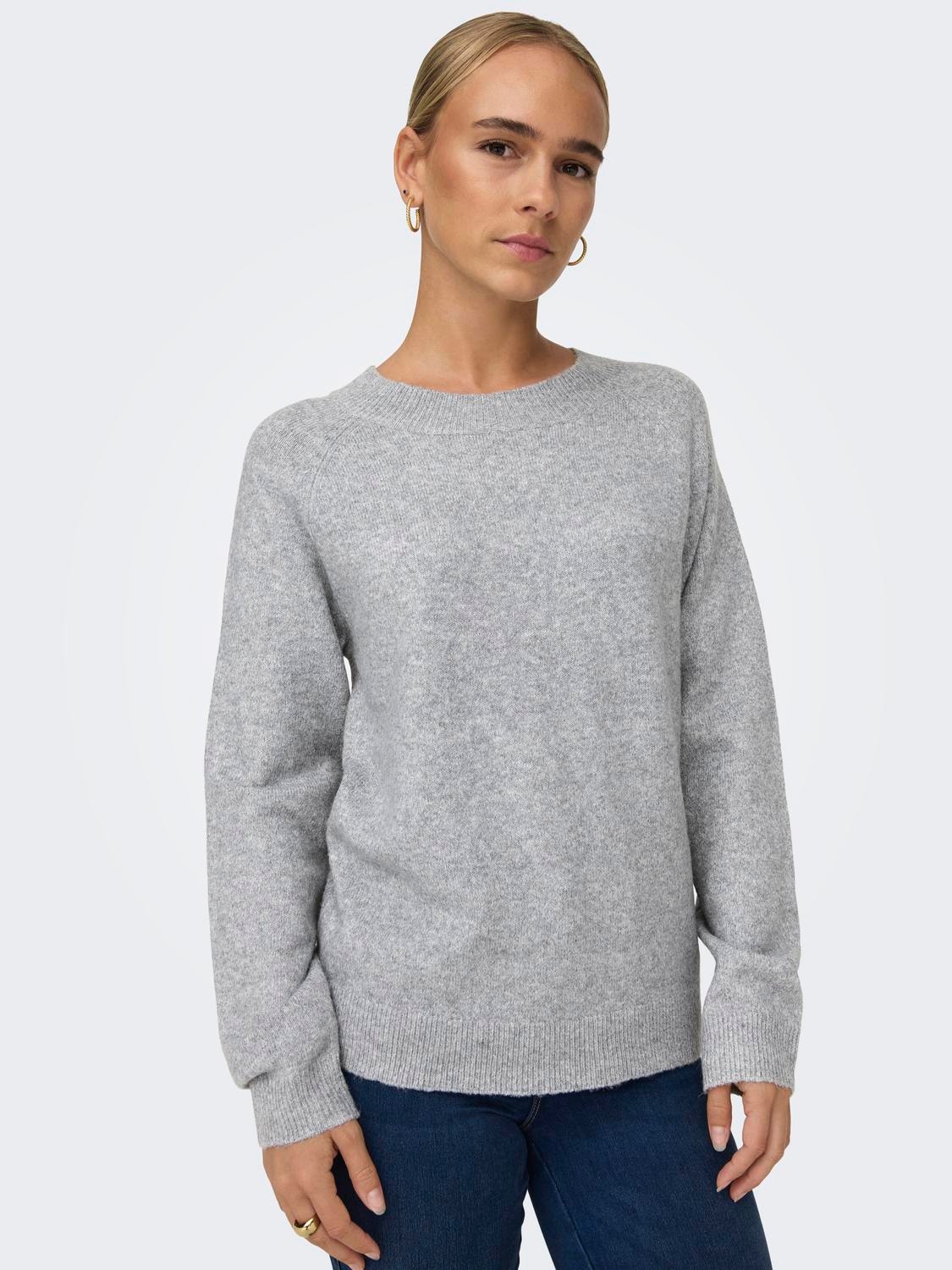 ONLY Round Neck Ribbed cuffs Pullover -Light Grey Melange - 15204279
