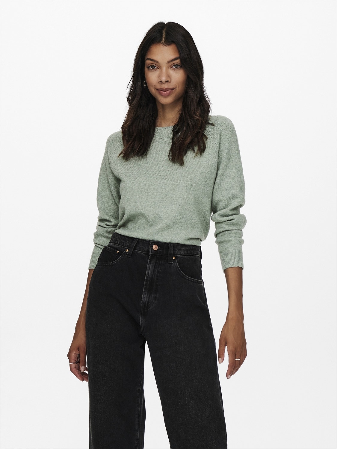 ONLY o-neck knitted pullover -Chinois Green - 15204279