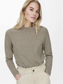 ONLY Round Neck Ribbed cuffs Pullover -Beige - 15204279