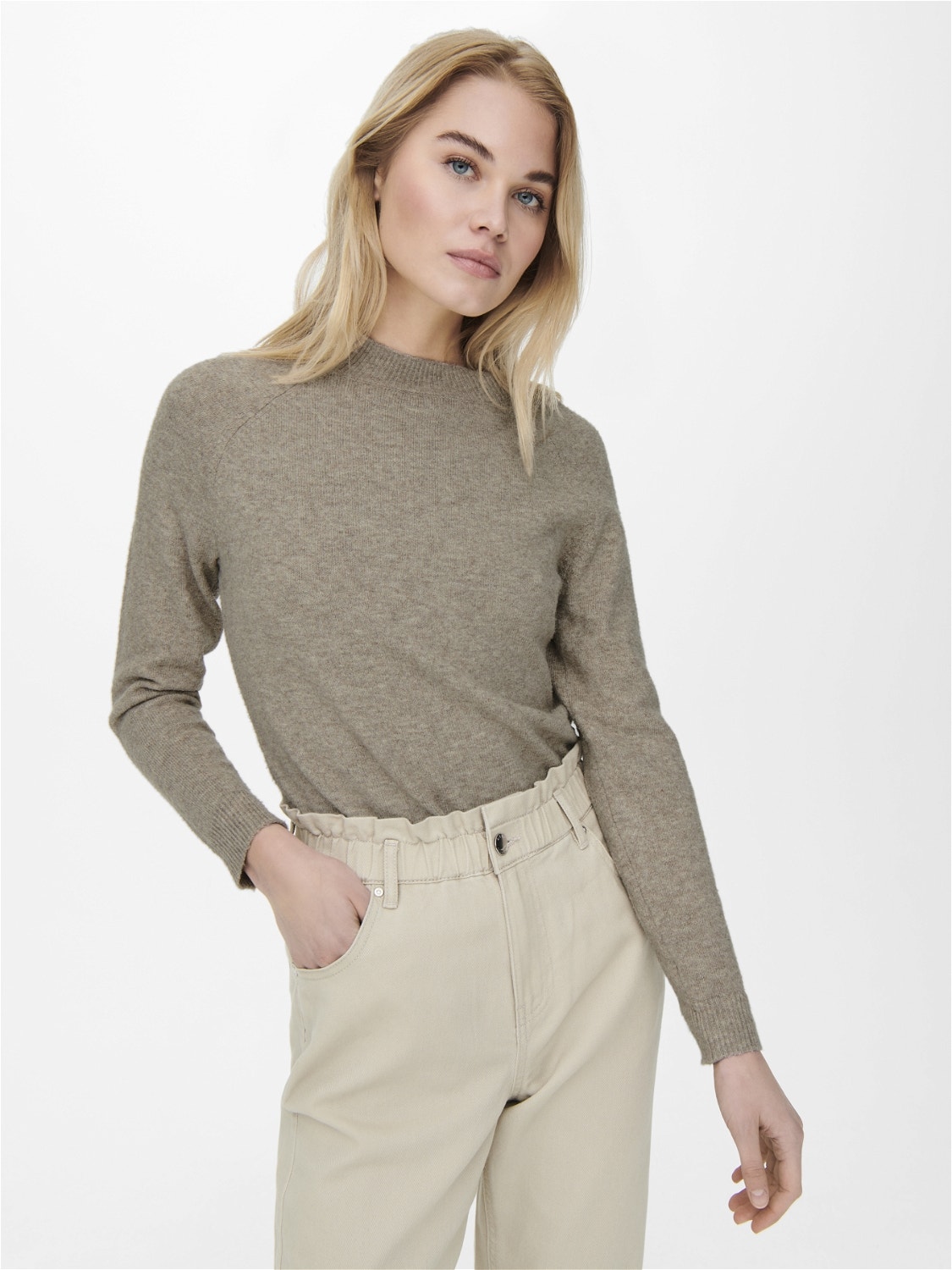 ONLY high neck knitted pullover -Beige - 15204279