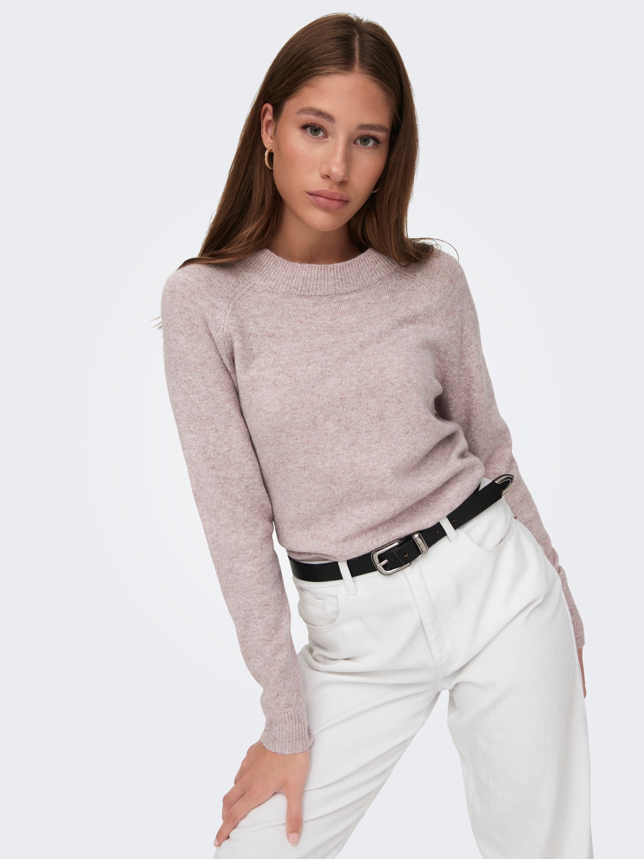 ONLY Round Neck Ribbed cuffs Pullover -Woodrose - 15204279
