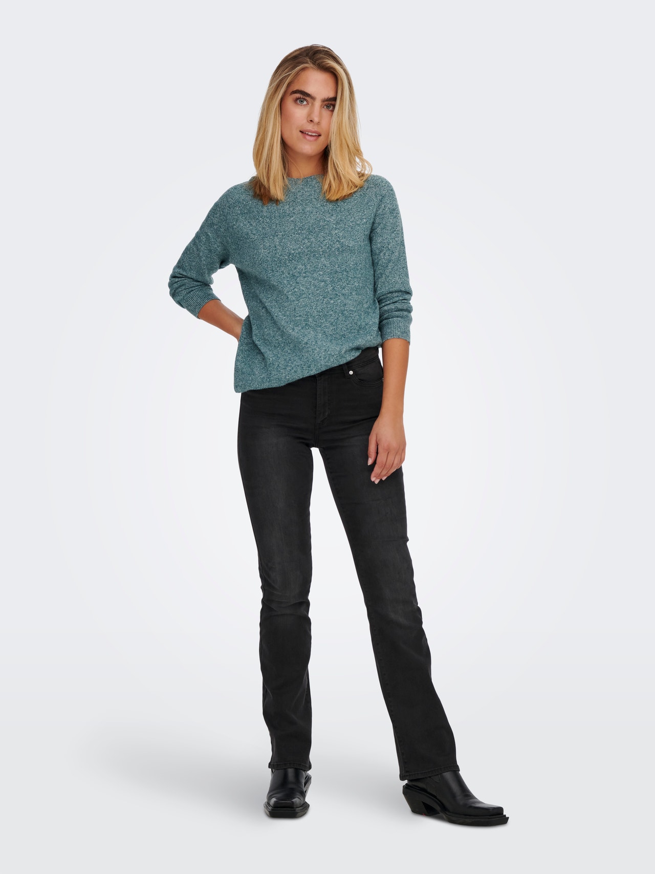ONLY Round Neck Ribbed cuffs Pullover -Sea Moss - 15204279