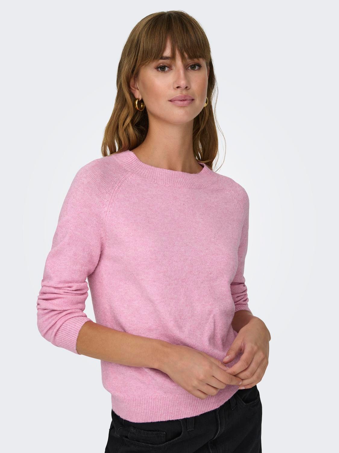 ONLY Ensfarget Strikket pullover -Prism Pink - 15204279