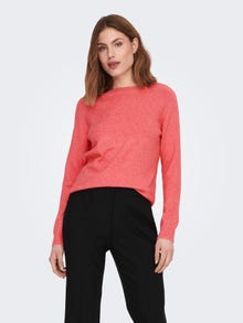 ONLY Round Neck Ribbed cuffs Pullover -Sun Kissed Coral - 15204279