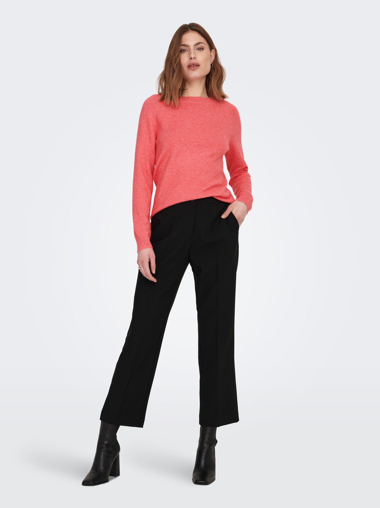 ONLY o-neck knitted pullover -Sun Kissed Coral - 15204279