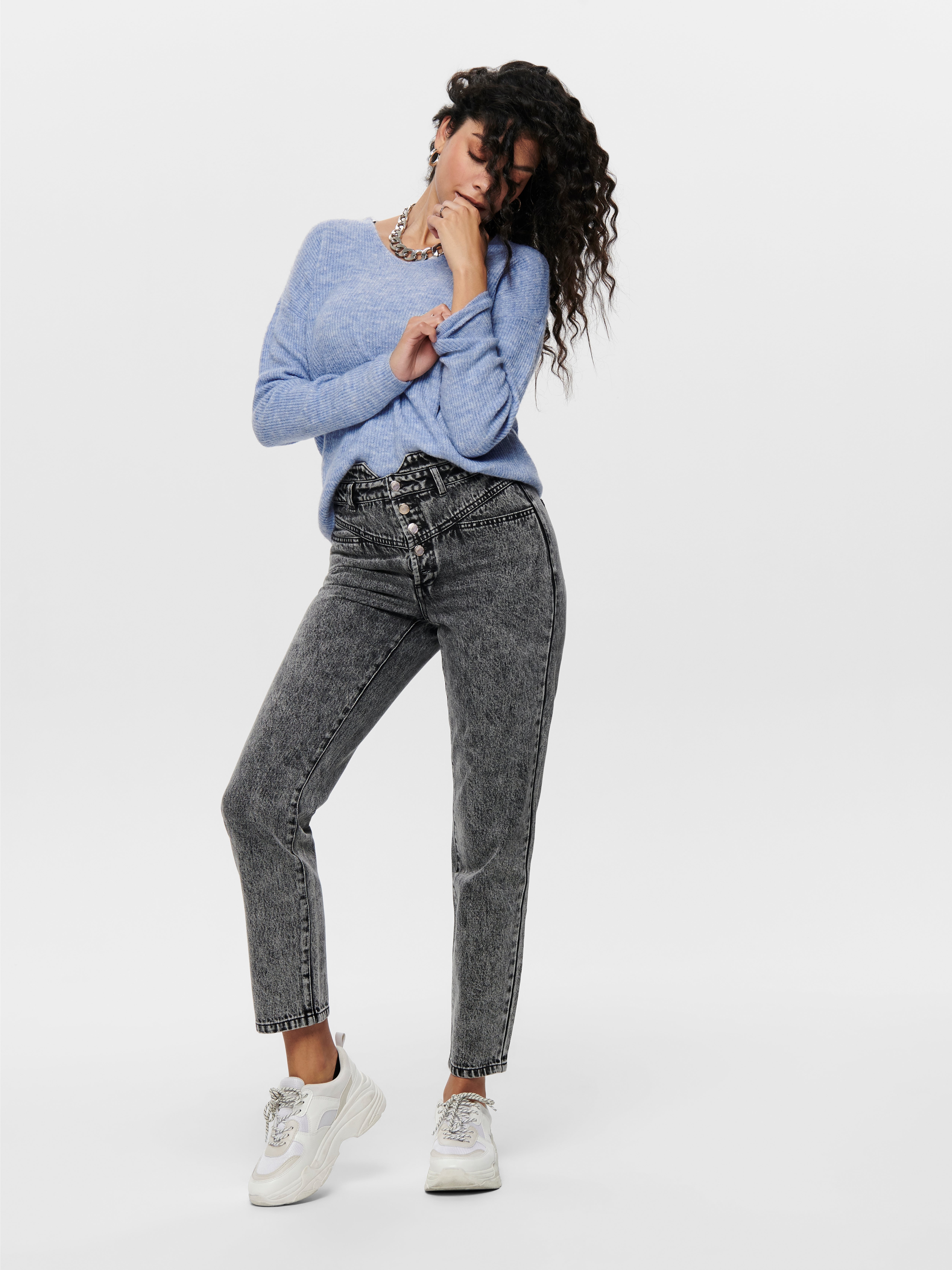 V-hals Gebreide trui | Midden Blauw | ONLY®