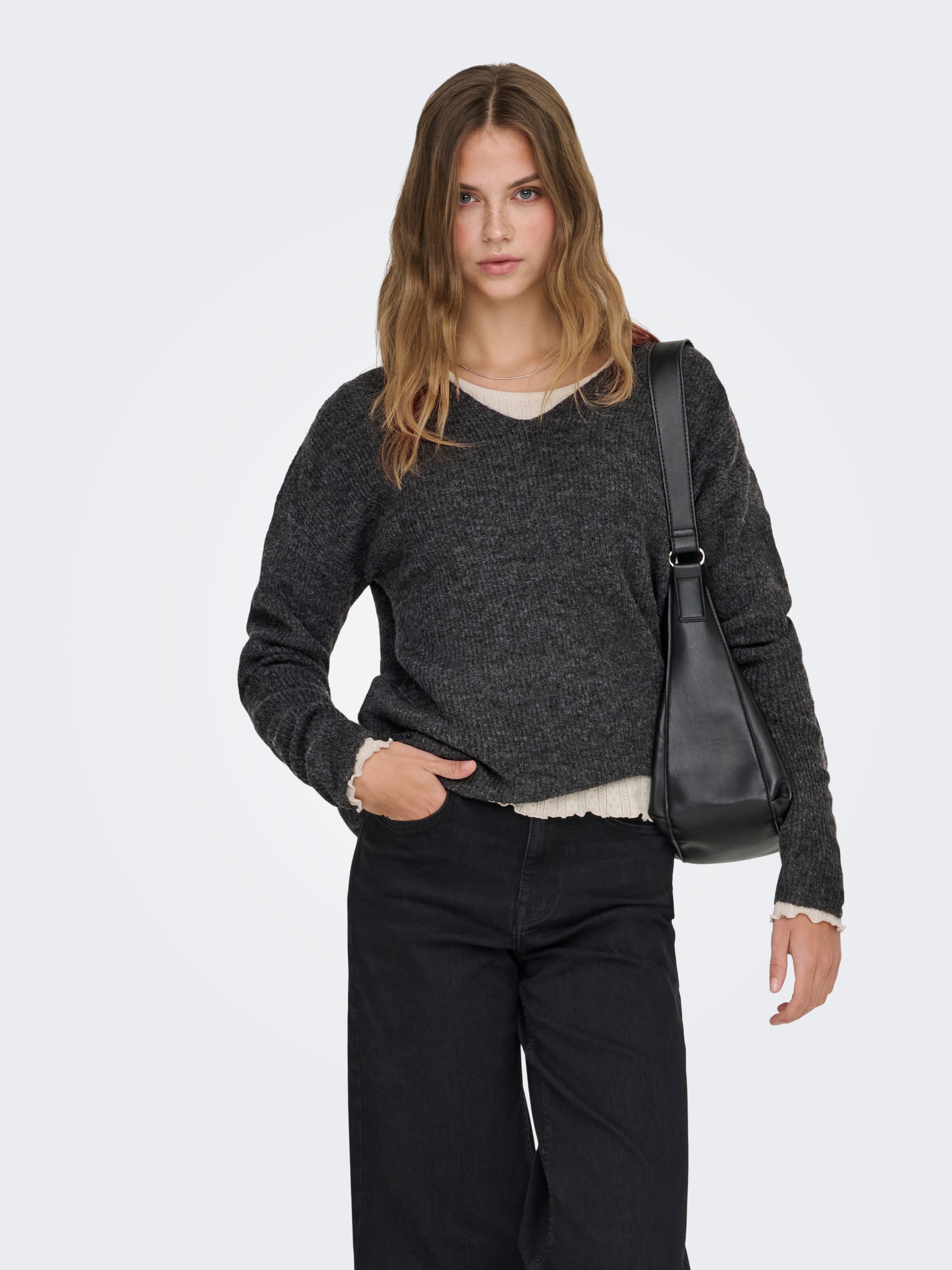 Pull-overs Regular Fit Col en V Poignets côtelés Épaules tombantes ...