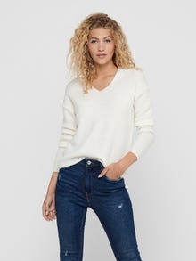 ONLY Regular Fit V-Neck Ribbed cuffs Dropped shoulders Pullover -Birch - 15204588