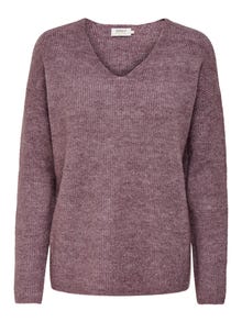 ONLY Tavapärane lõige V-kaelus Soonikuga mansetid Langetatud õlaosa Pullover -Rose Brown - 15204588