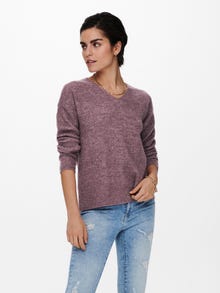ONLY Regular Fit V-Neck Ribbed cuffs Dropped shoulders Pullover -Rose Brown - 15204588