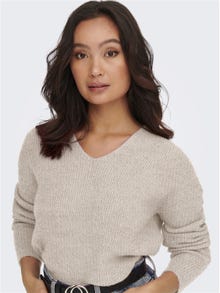 ONLY Regular Fit V-Neck Ribbed cuffs Dropped shoulders Pullover -Pumice Stone - 15204588