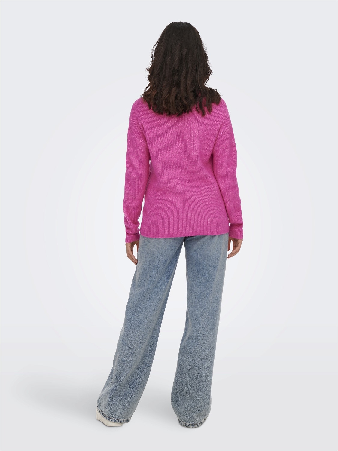 ONLY Regular Fit V-Neck Ribbed cuffs Dropped shoulders Pullover -Strawberry Moon - 15204588