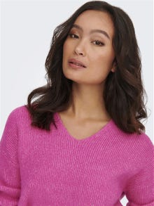 ONLY Regular Fit V-Neck Ribbed cuffs Dropped shoulders Pullover -Strawberry Moon - 15204588