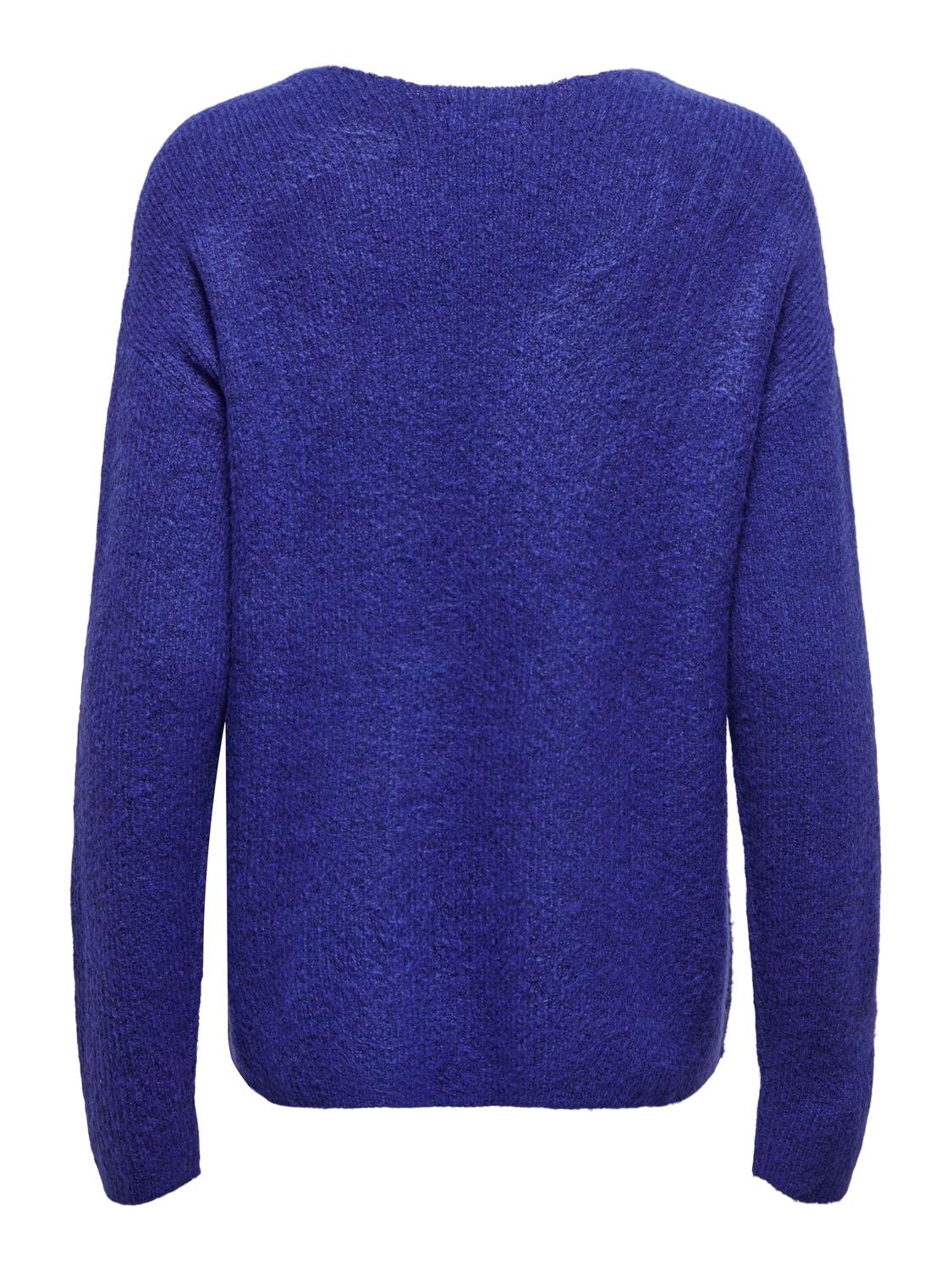 ONLY Regular Fit V-Neck Ribbed cuffs Dropped shoulders Pullover -Bluing - 15204588