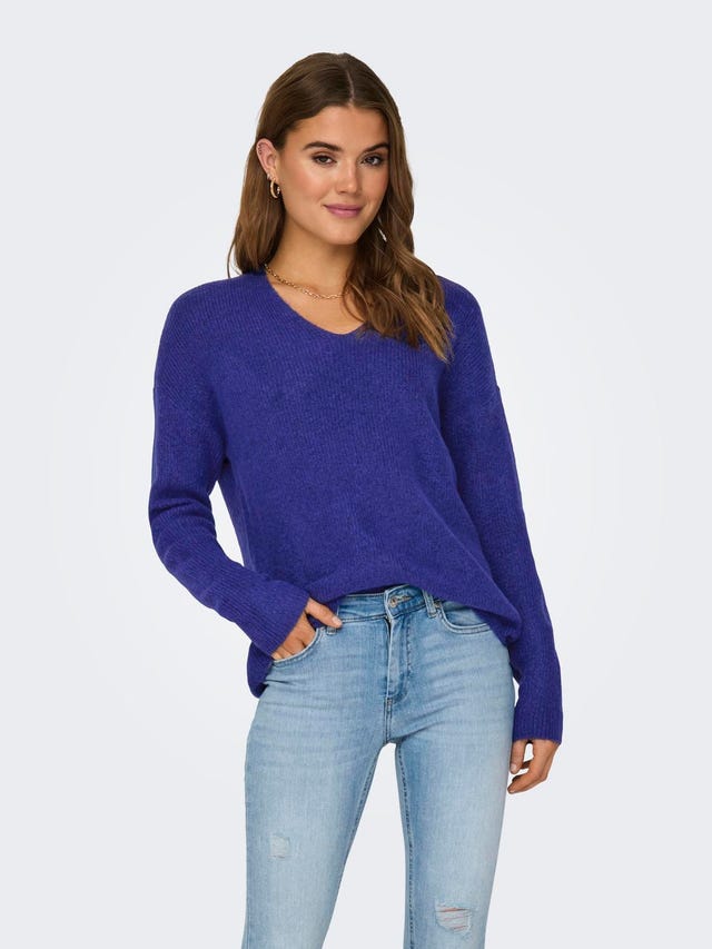 ONLY Regular Fit V-Neck Ribbed cuffs Dropped shoulders Pullover - 15204588