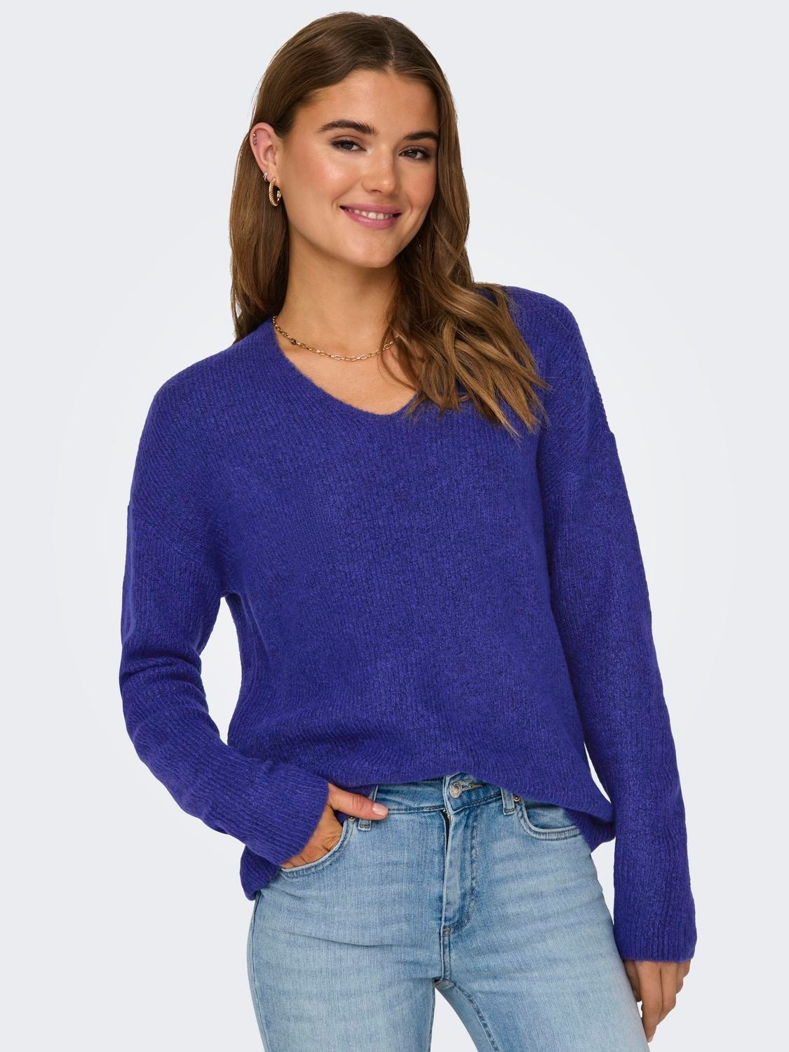 ONLY V-neck Knitted Pullover -Bluing - 15204588
