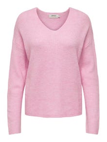 ONLY V-neck Knitted Pullover -Pink Lady - 15204588