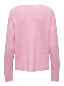 ONLY Normal geschnitten V-Ausschnitt Gerippte Ärmelbündchen Tief angesetzte Schulter Pullover -Pink Lady - 15204588