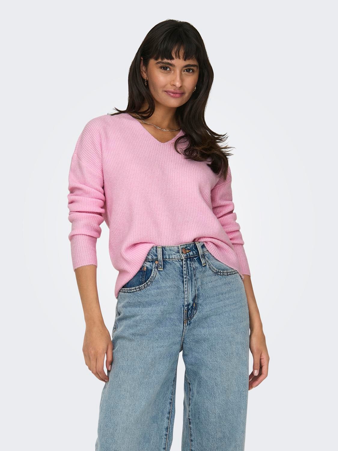 ONLY V-hals Strikket pullover -Pink Lady - 15204588