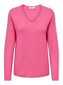ONLY V-neck Knitted Pullover -Azalea Pink - 15204588