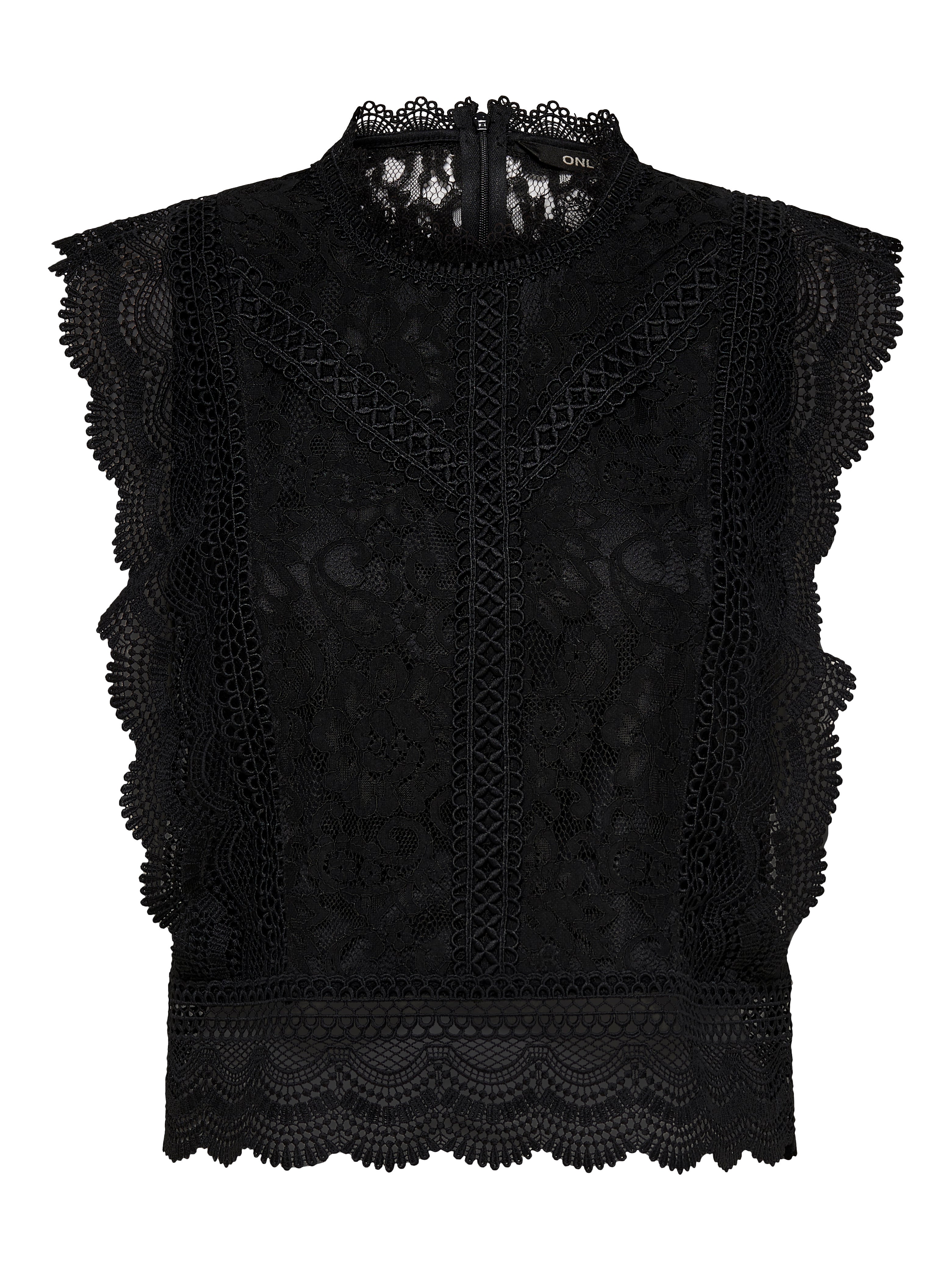 Black Lace Seamless Cropped Top