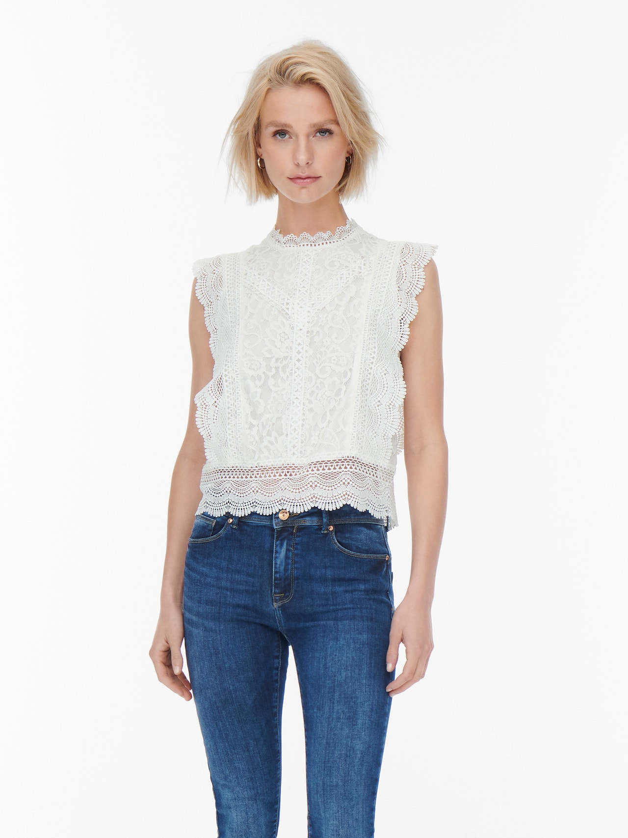 ONLY Cropped lace Top -Cloud Dancer - 15204604