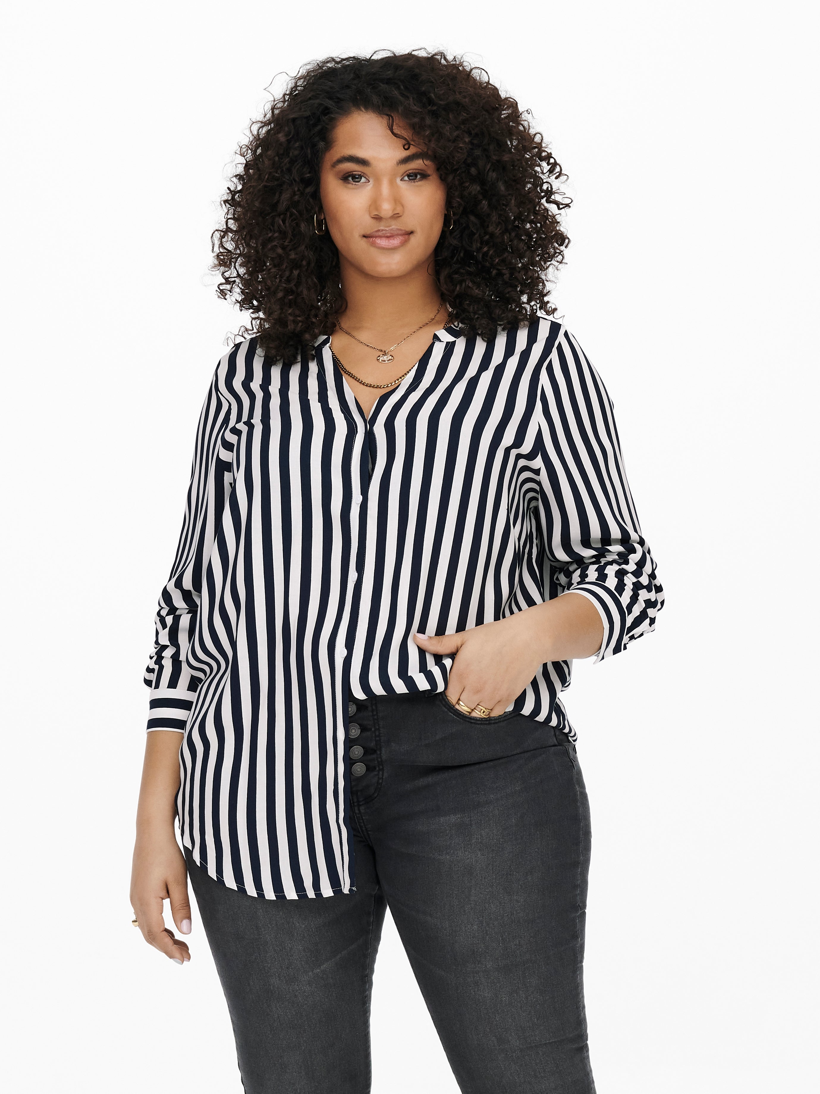 Plus size black store white striped shirt