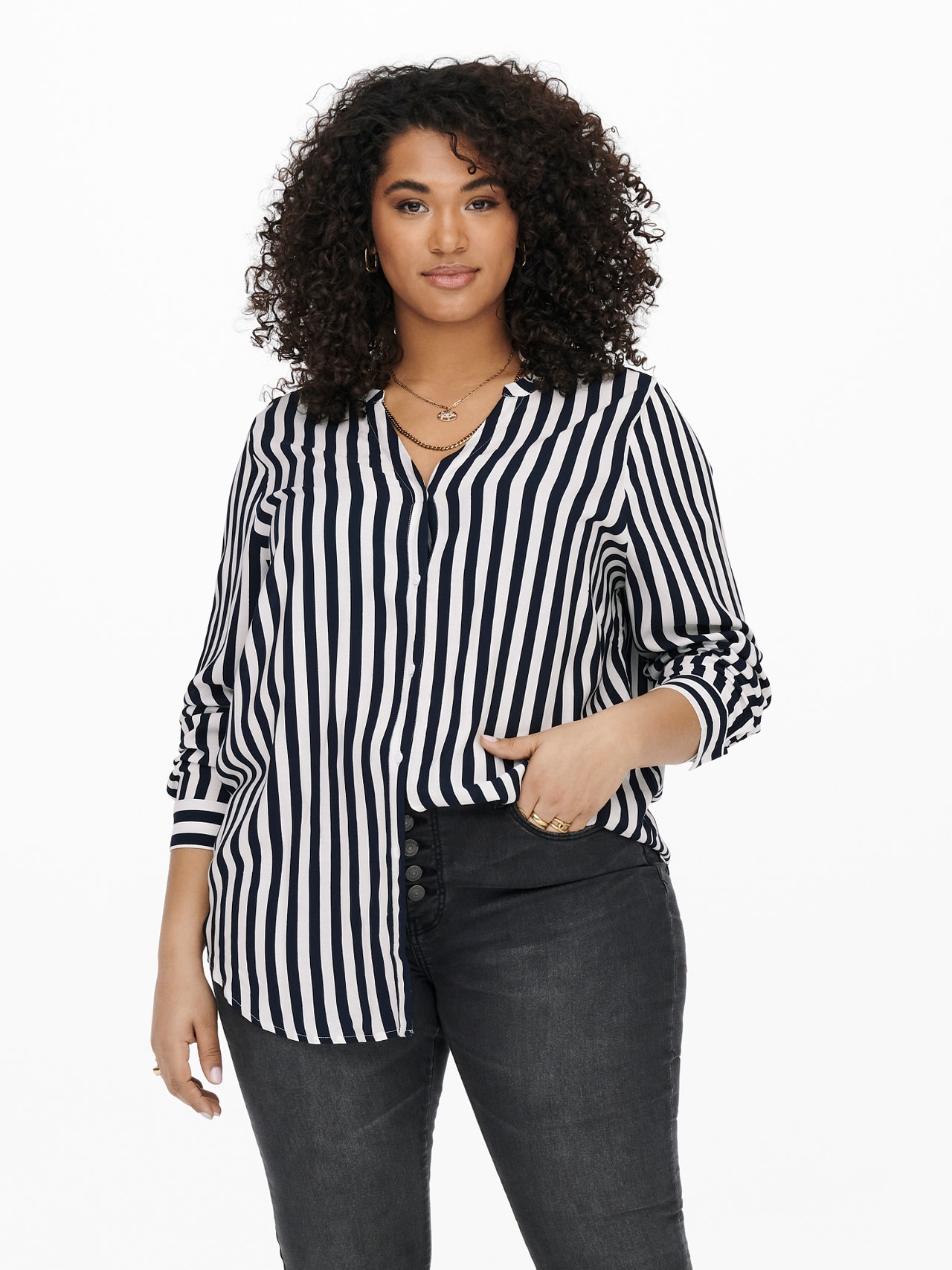 striped | Curvy Shirt | White ONLY® viscose