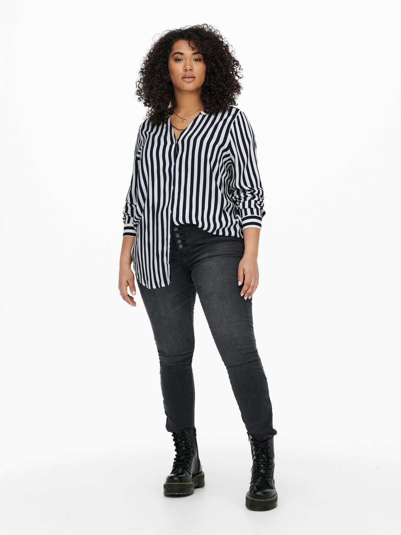White ONLY® viscose Shirt striped | | Curvy
