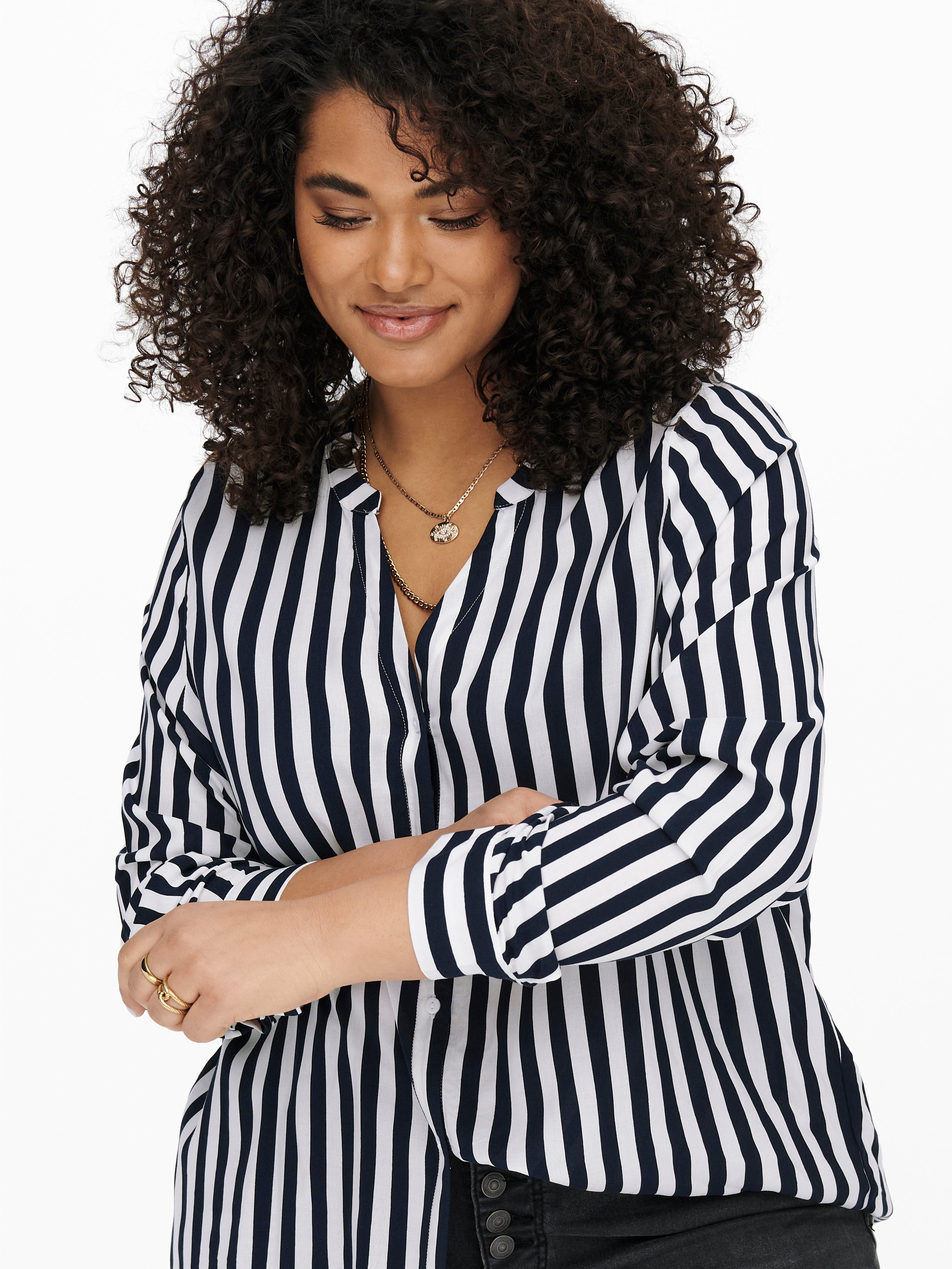 Curvy striped viscose Shirt | White | ONLY®