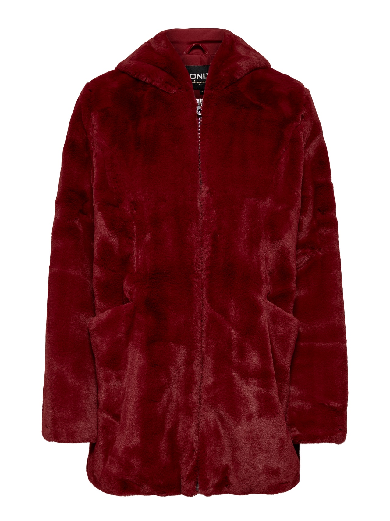 manteau fausse fourrure rouge bordeaux