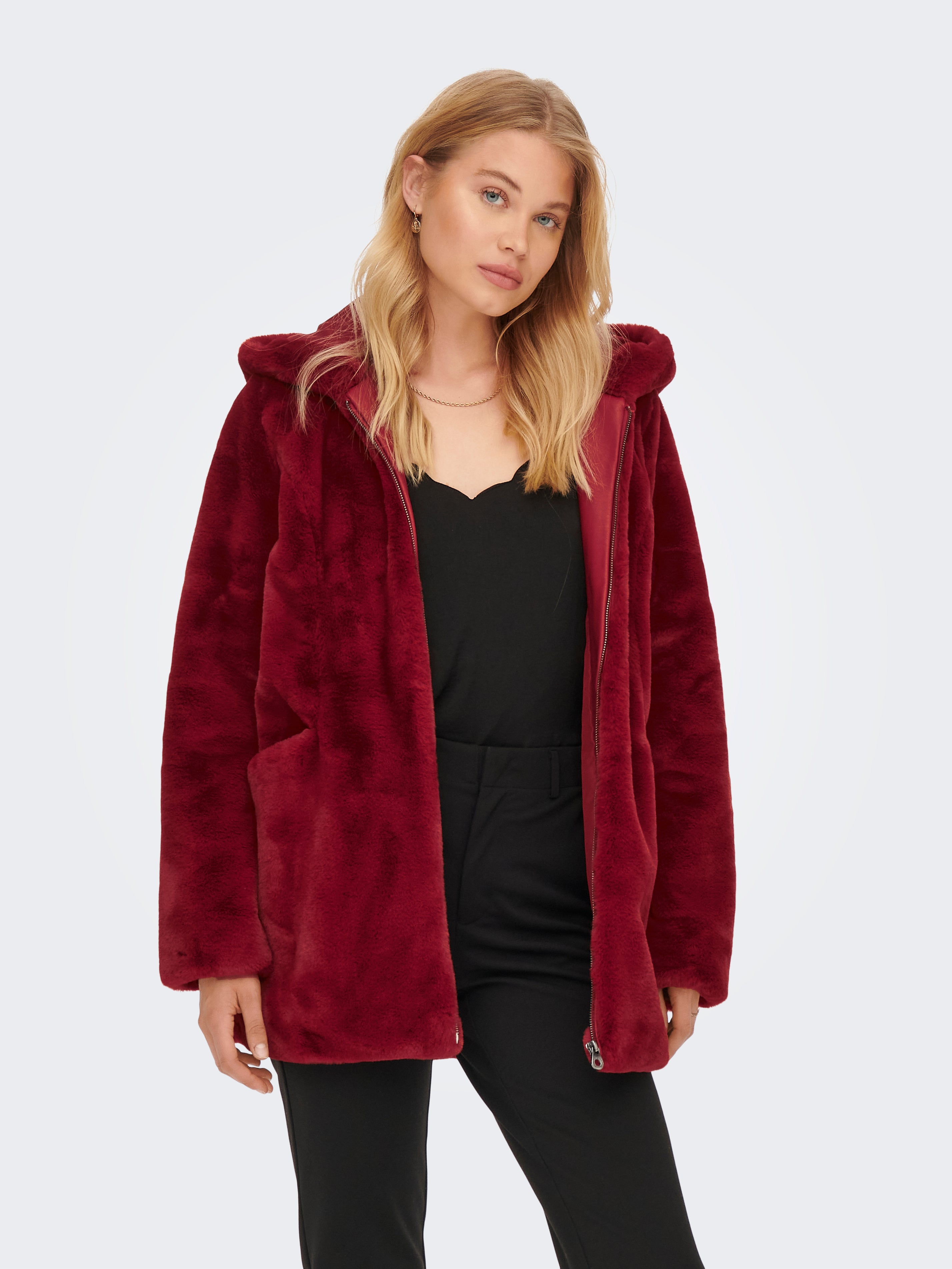 red fur coat cheap