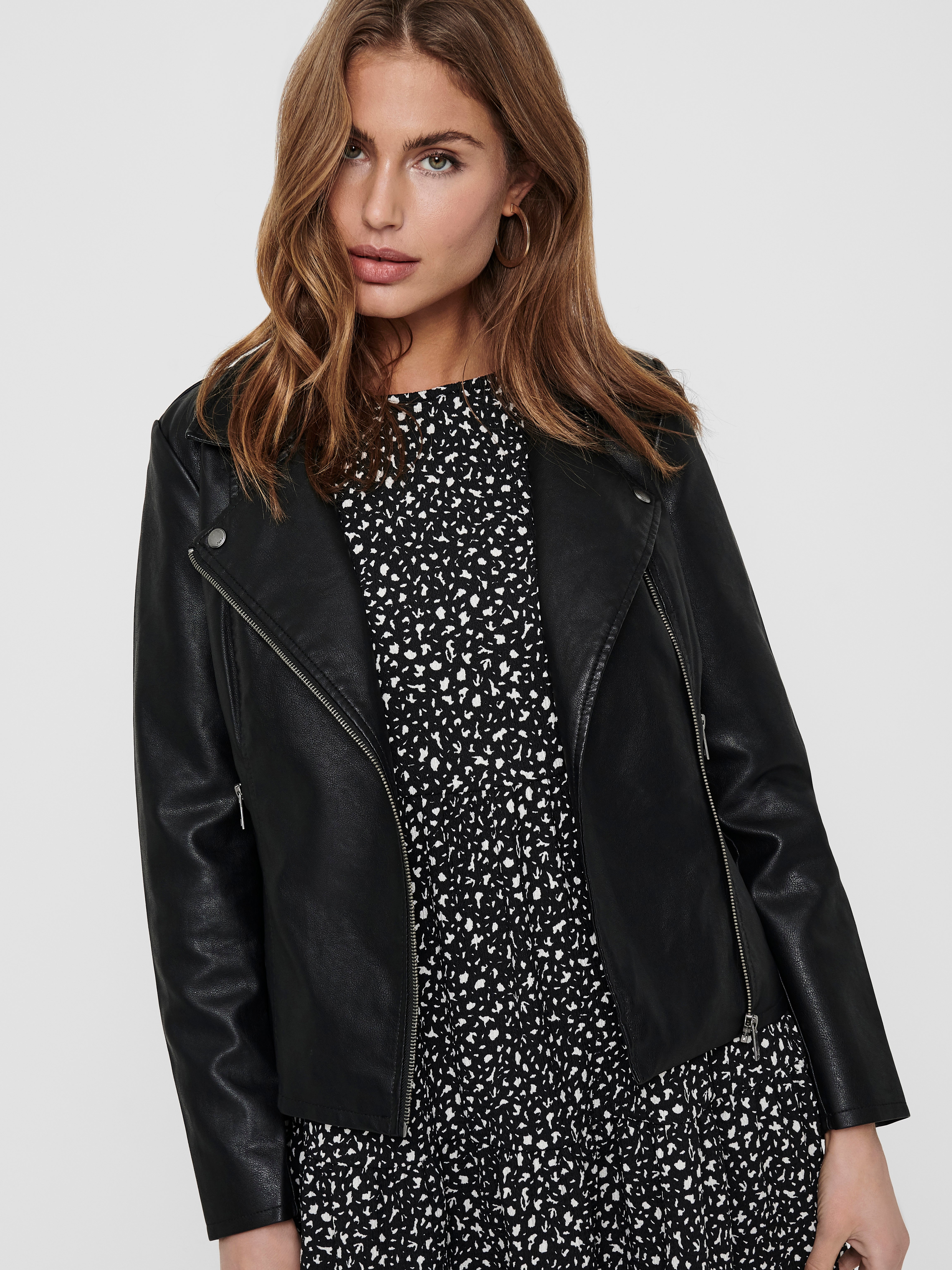 Biker Faux Leather Jacket with 40 