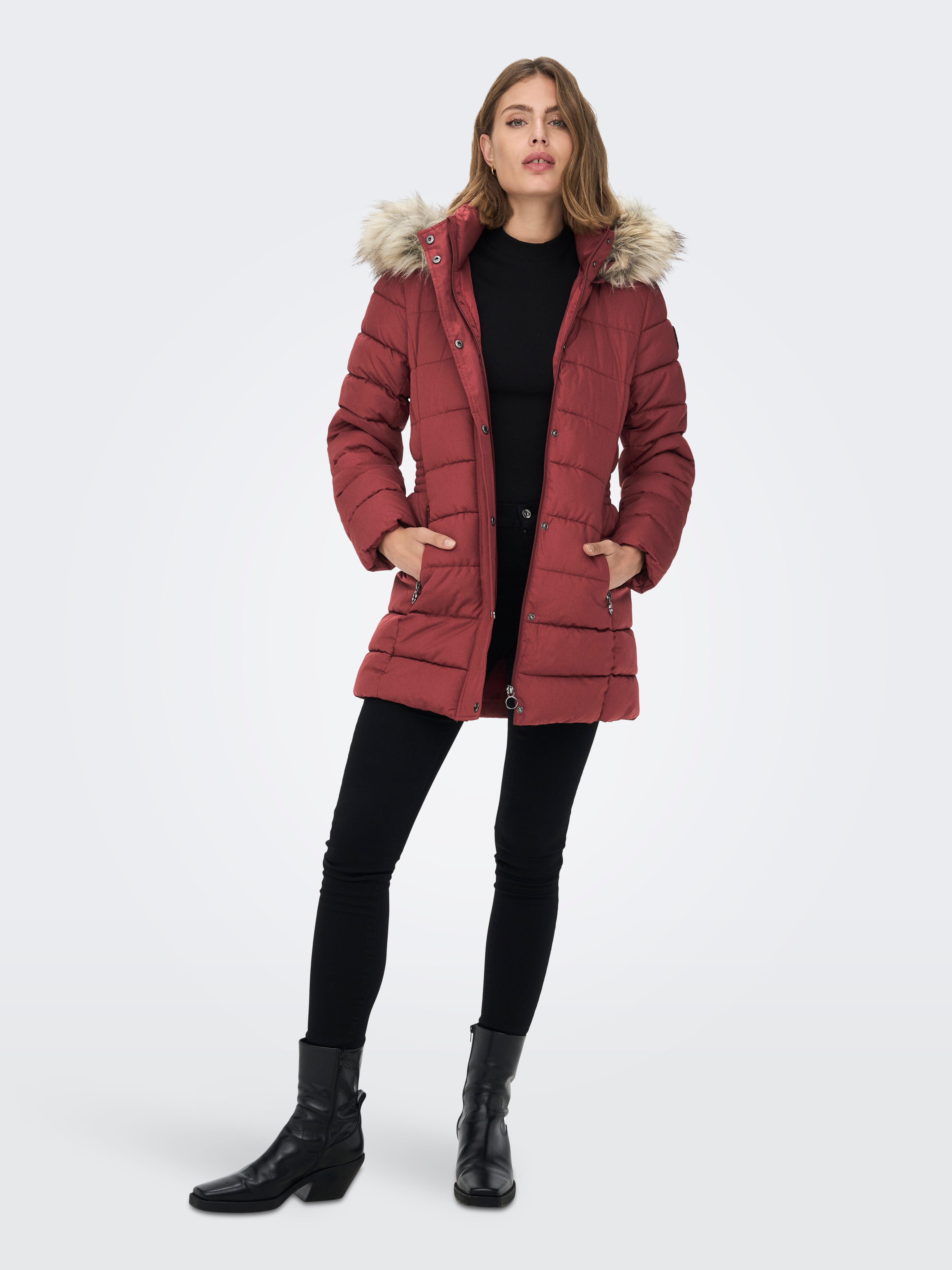 dark red quilted jacket