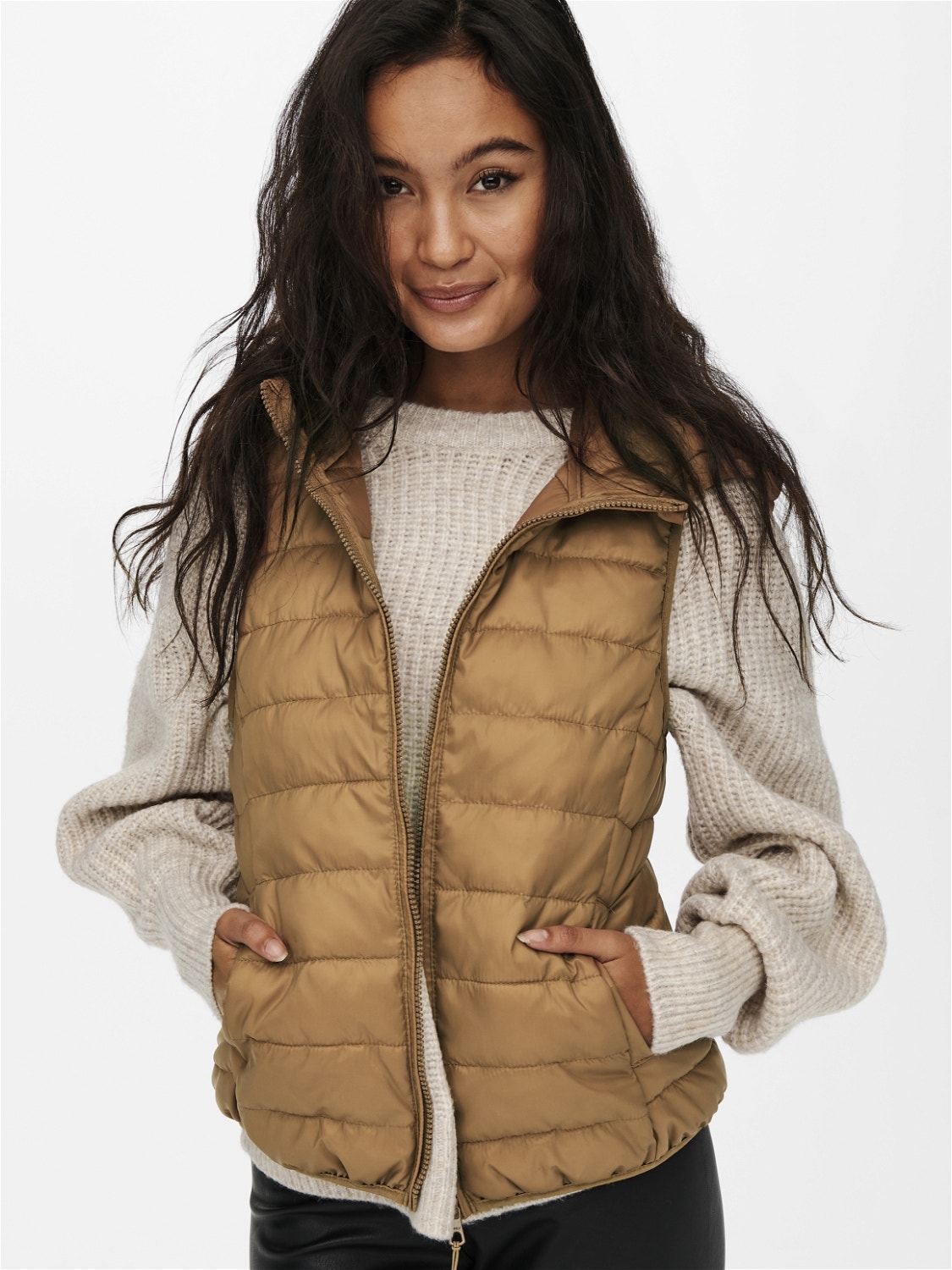 ONLY High stand-up collar Otw Gilet -Toasted Coconut - 15205760